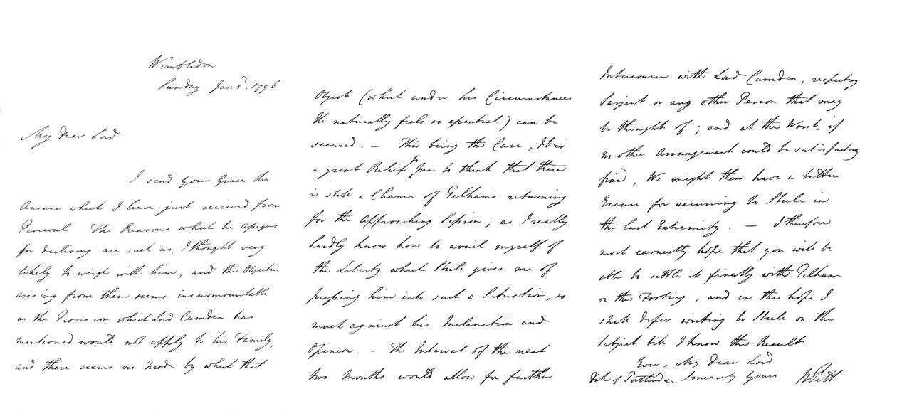 Letter by William Pitt to the Duke of Portland, 1796 by Frederick George Netherclift