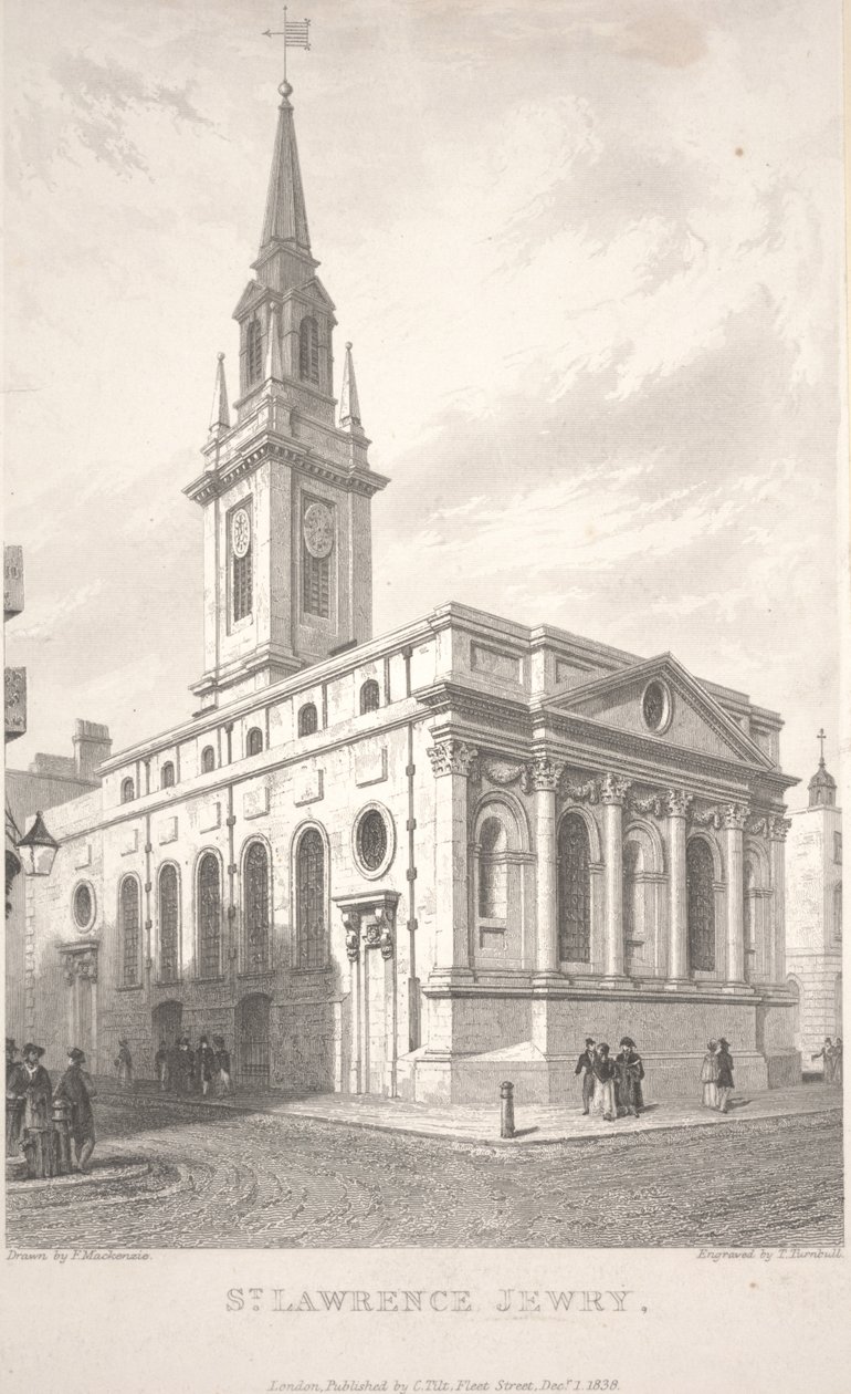 St. Lawrence Jewry, engraving by T. Turnbull by Frederick Mackenzie