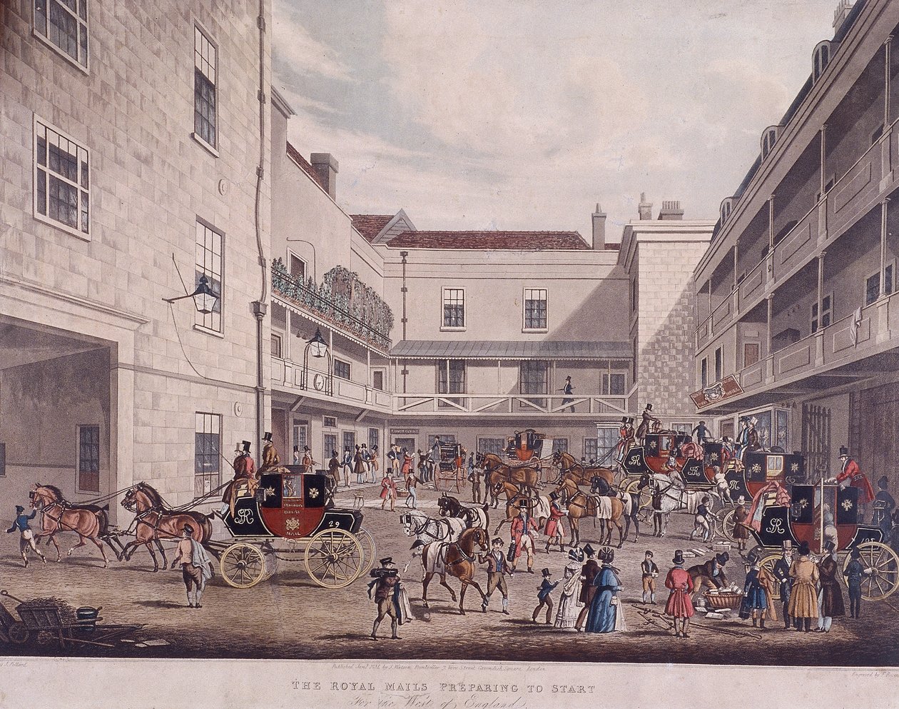 Royal Mail Coaches at Lad Lane, London, 1831 by Frederick Rosenberg