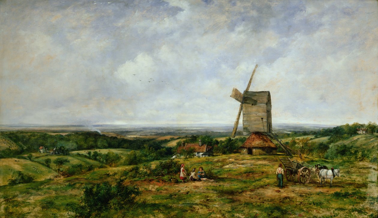 Landscape with Figures by a Windmill by Frederick Waters Watts
