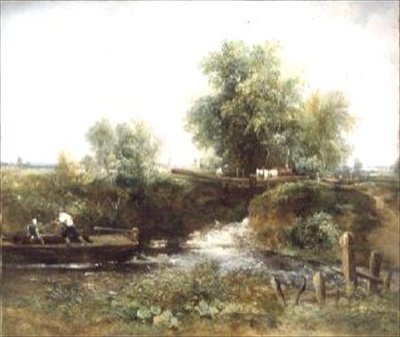 River with Horses Crossing and Skiff by Frederick Waters Watts