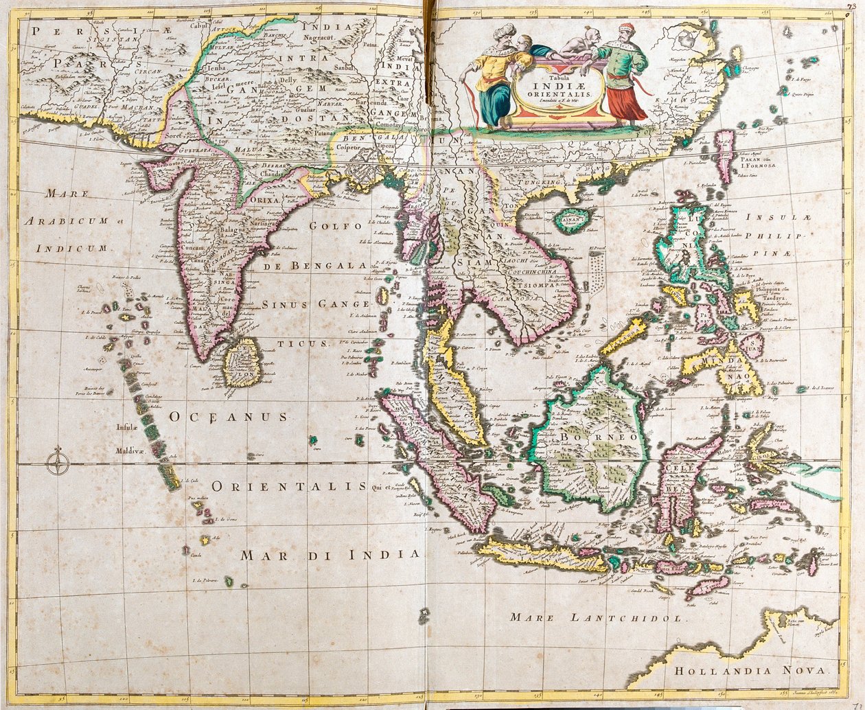 Map of East India (South and Southeast Asia: Pakistan, India, Nepal, Bangladesh, Burma, Sri Lanka, Thailand, Malaysia, Vietnam, Cambodia, Laos, Philippines, Singapore and Indonesia) by Frederick de Wit