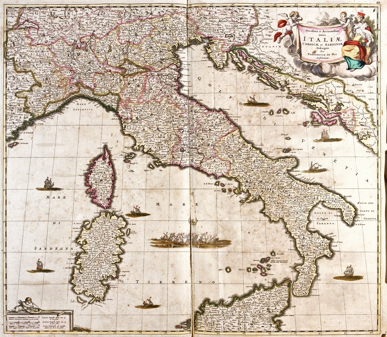 Map of Italy, Corsica and Sardinia by Frederick de Wit