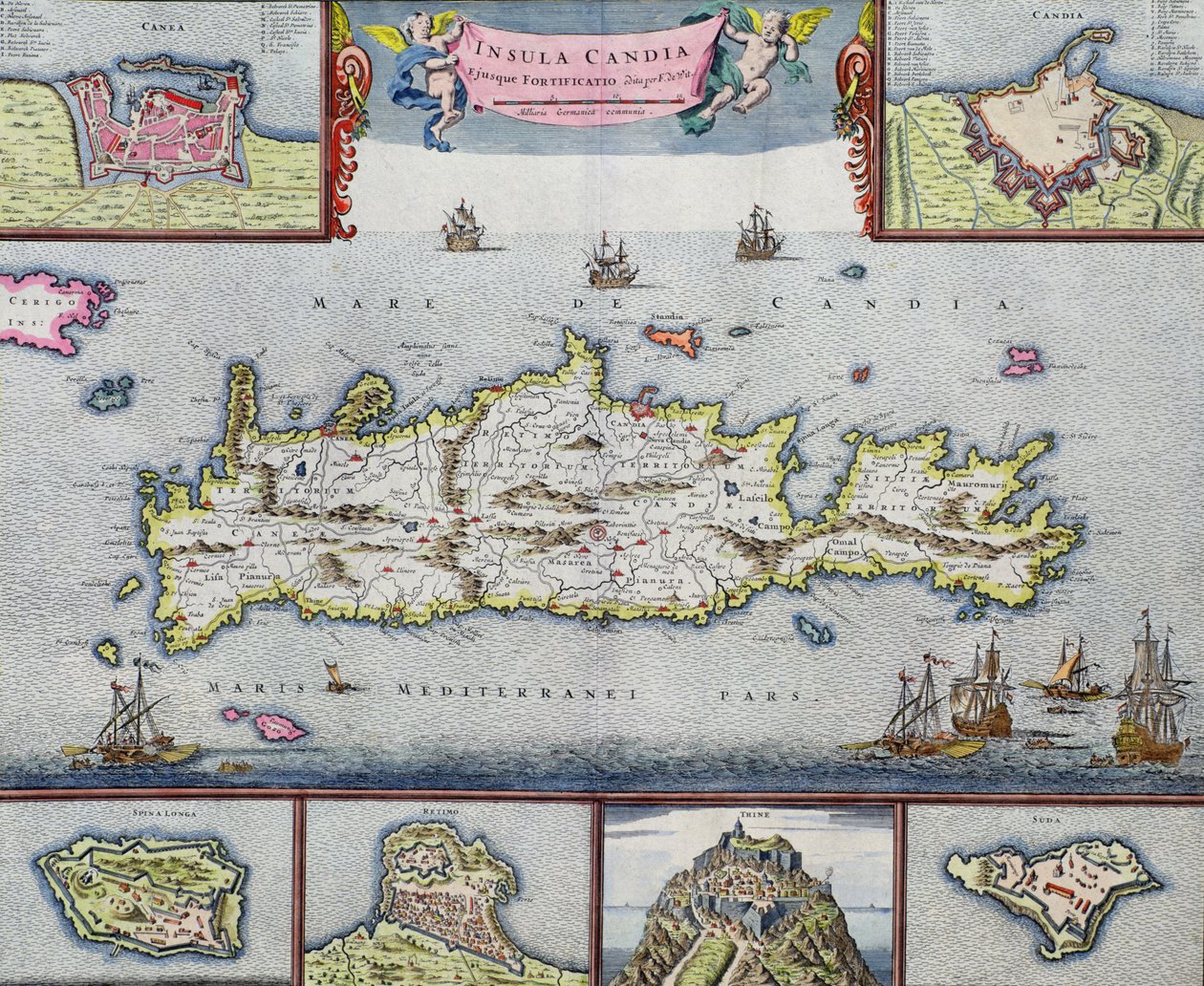 Map of the Island of Candia (Crete) with the Sea Port of Herakleion by Frederick de Wit