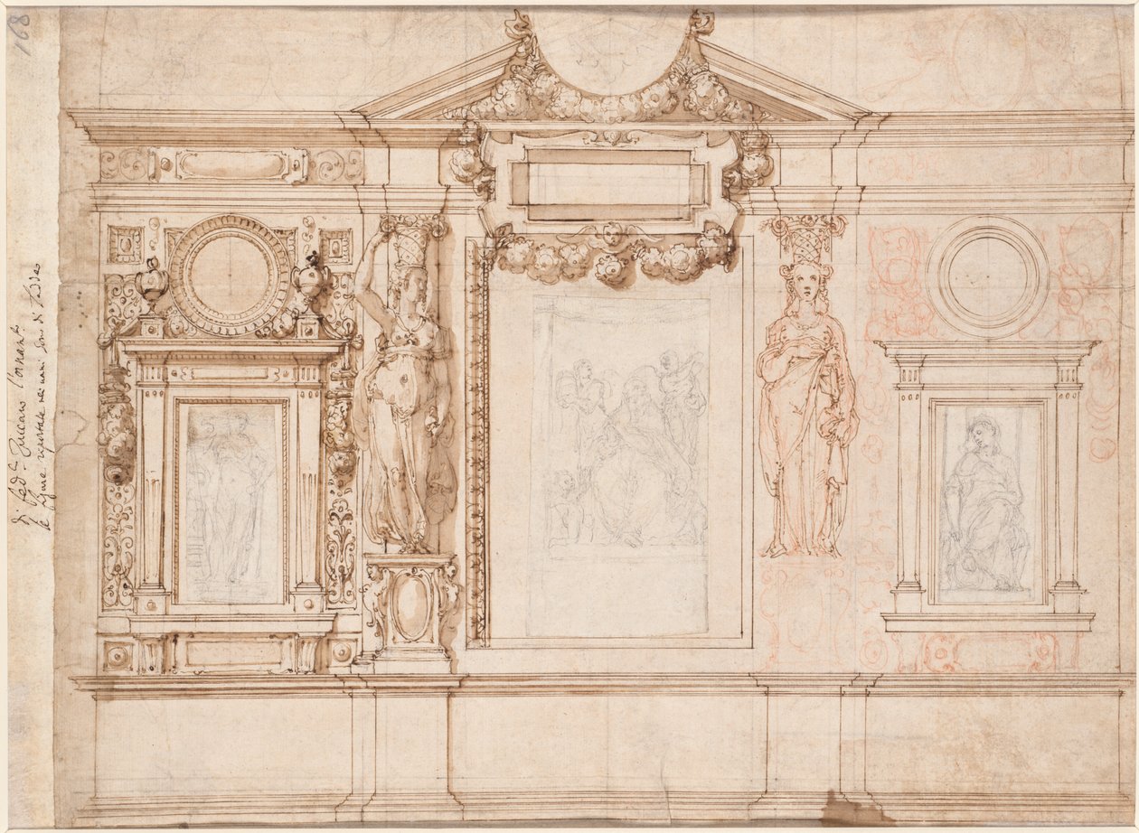 Design for a Wall Decoration with Pasted-in Sketches after Raphael (verso) by Frederico Zuccaro