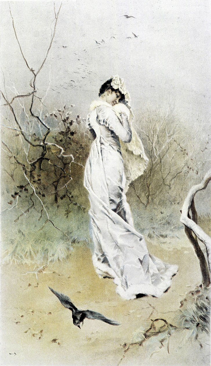 Woman in a Forest - Allegory of Early Winter, Calendar Illustrated by Hubert Dys, Painted by F.H. Kaemmerer by Frederik Hendrik Kaemmerer