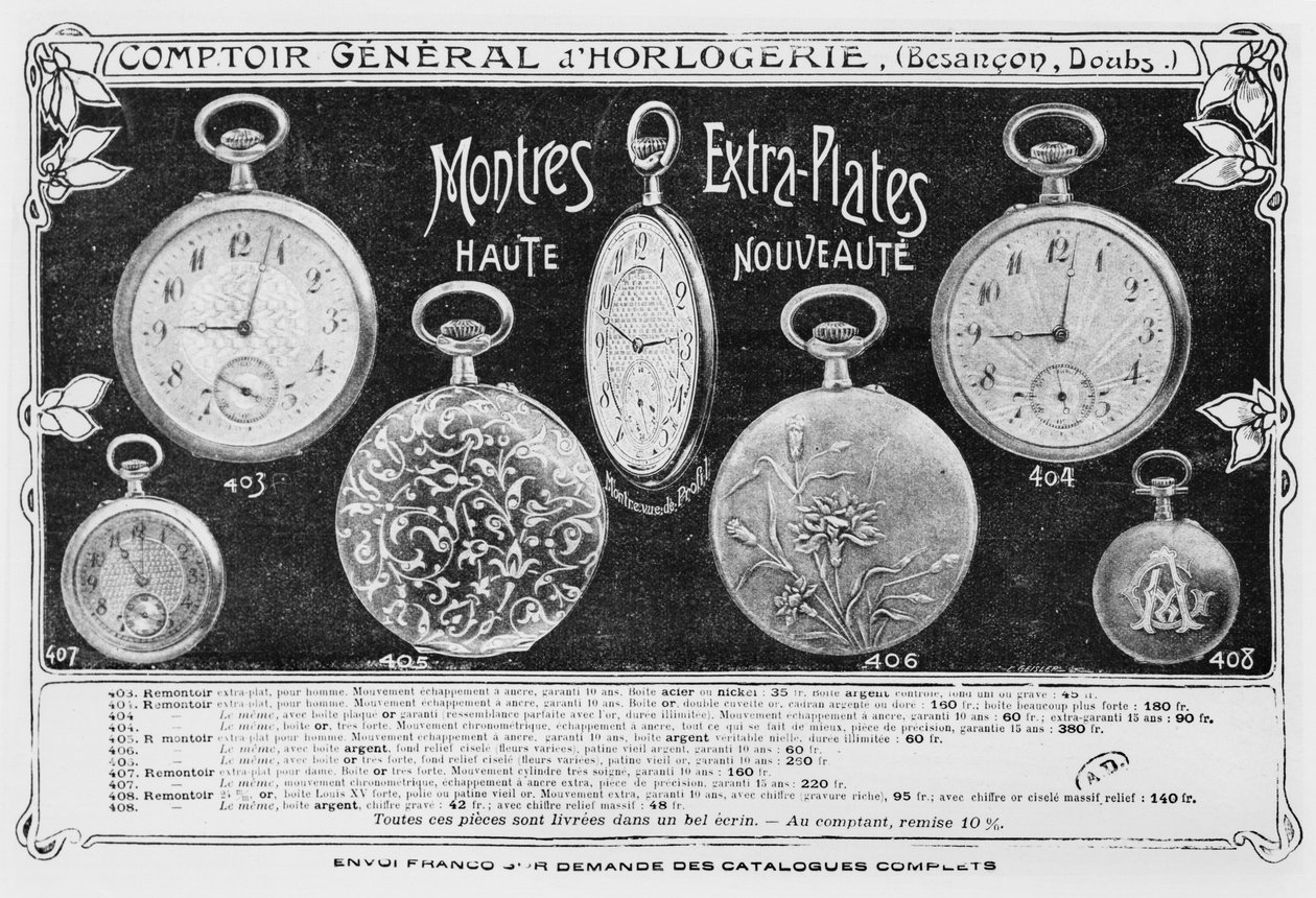 Advertising for fob watches, Comptoir General dhorlogerie, c.1900 by French Photographer