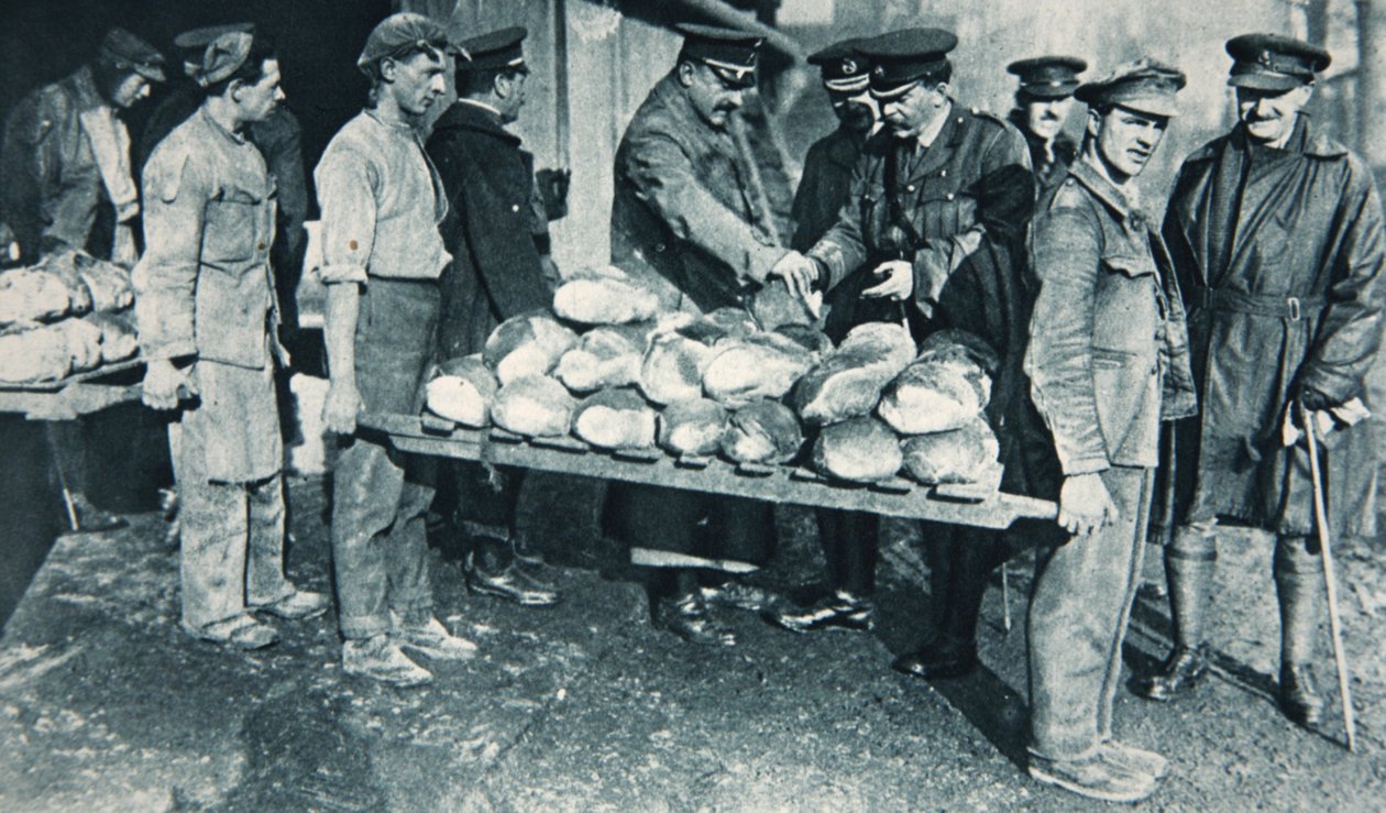 Inspecting bread at a bakery in France, illustration from 