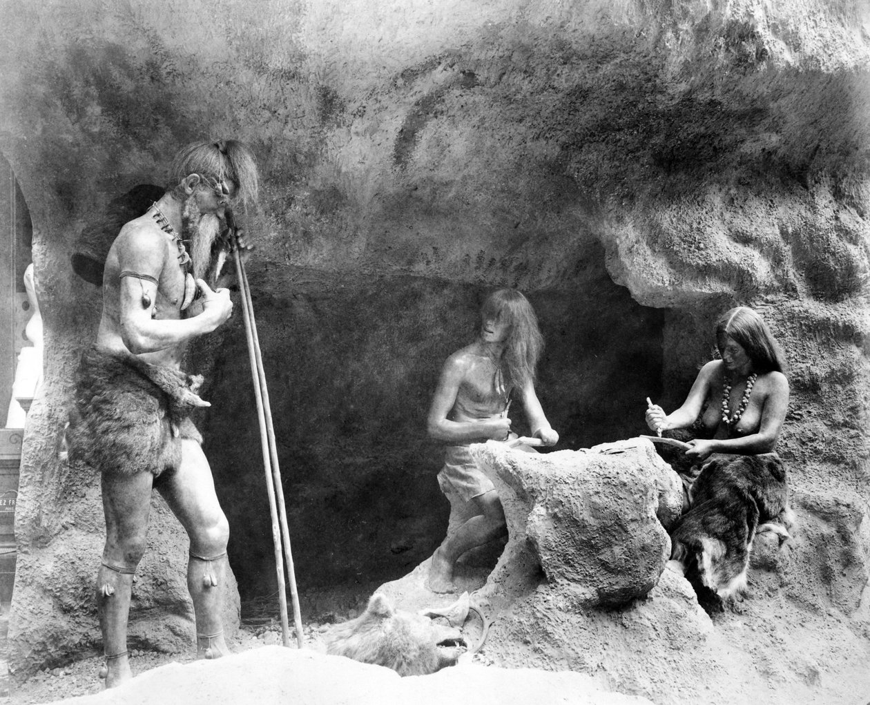 Stone Age People Making Flint Instruments, Paris Exhibition, 1889 by French Photographer
