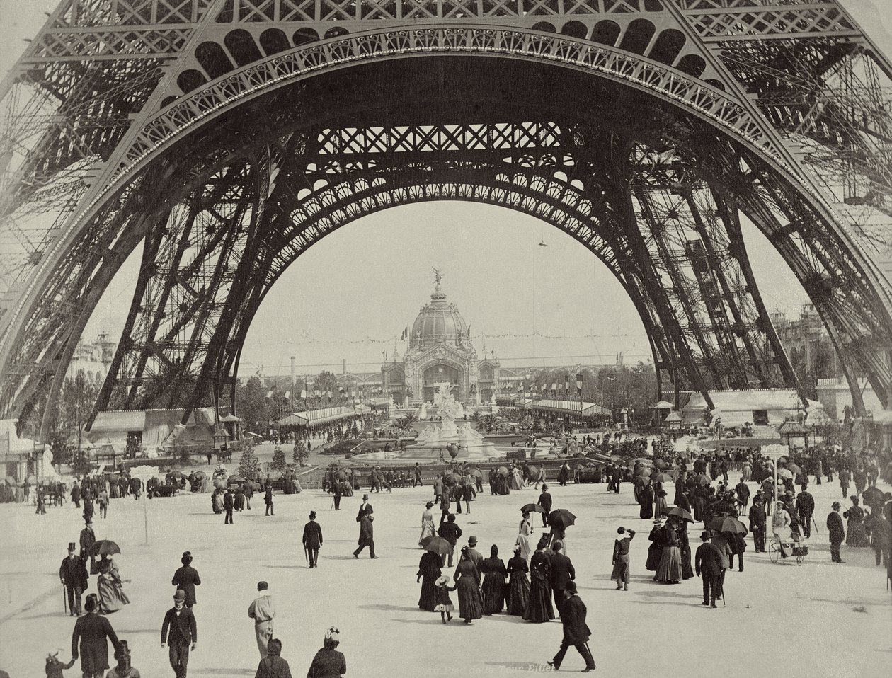 Under the Eiffel Tower, from LAlbum de lExposition 1889 by Glucq, Paris 1889 by French Photographer