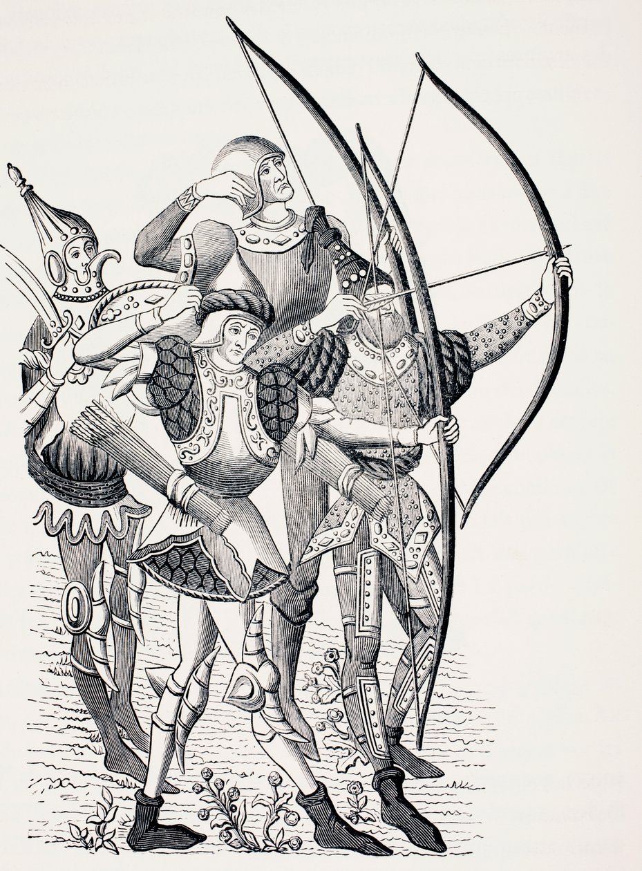 15th century French long bowmen in action, from 