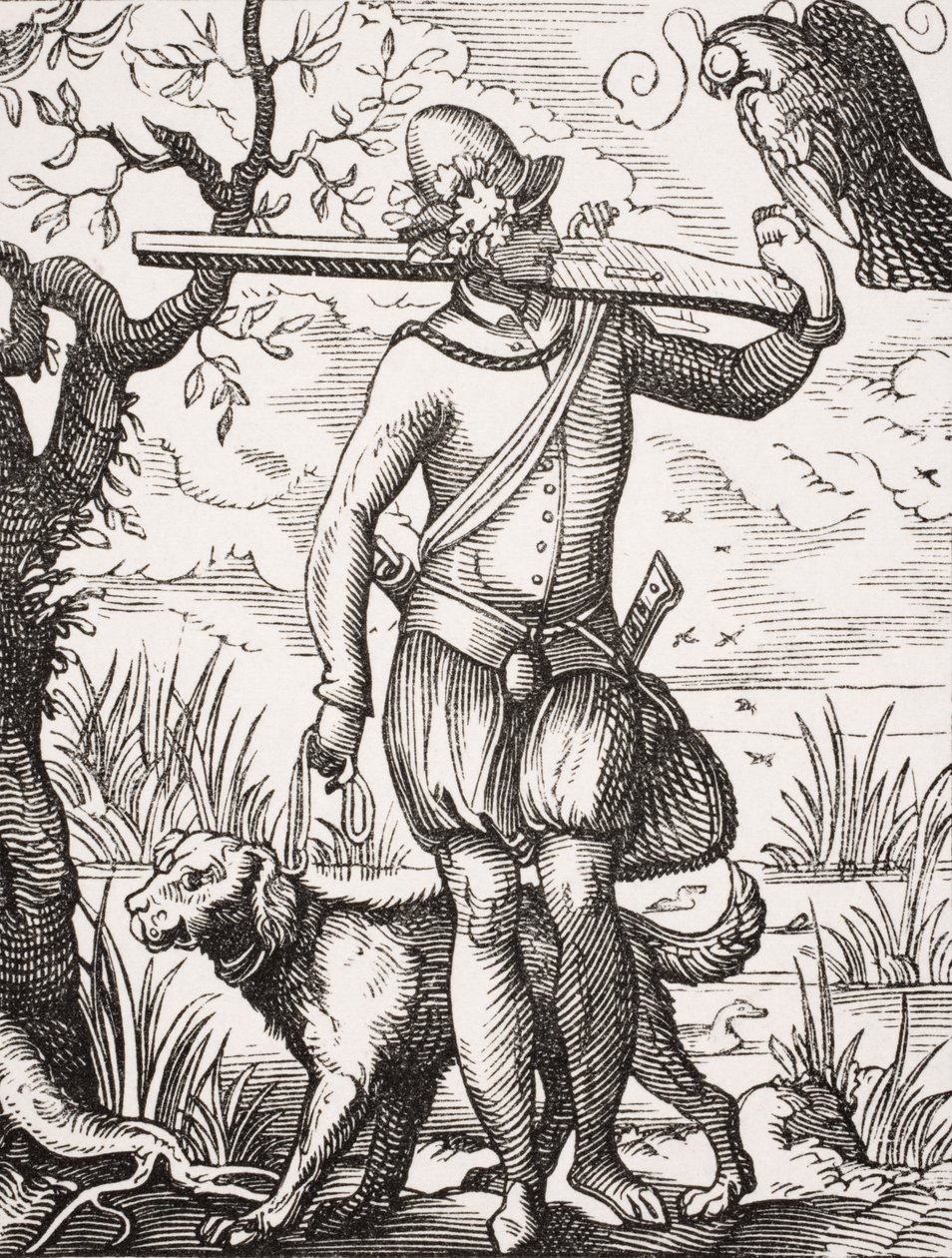 A German Falconer, after an engraving by Jost Amman from 