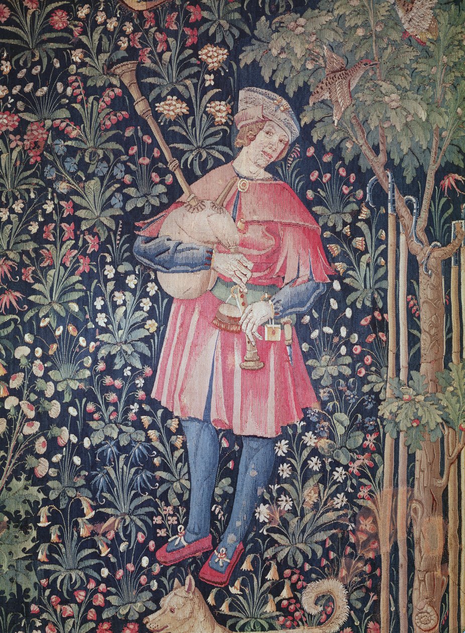A Man Playing the Bagpipes (detail) by French School