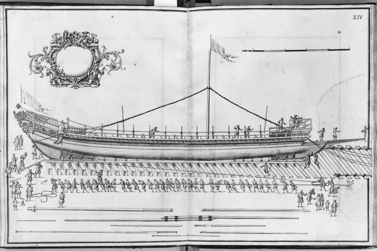 Building, equipping and launching of a galley, plate XIV by French School