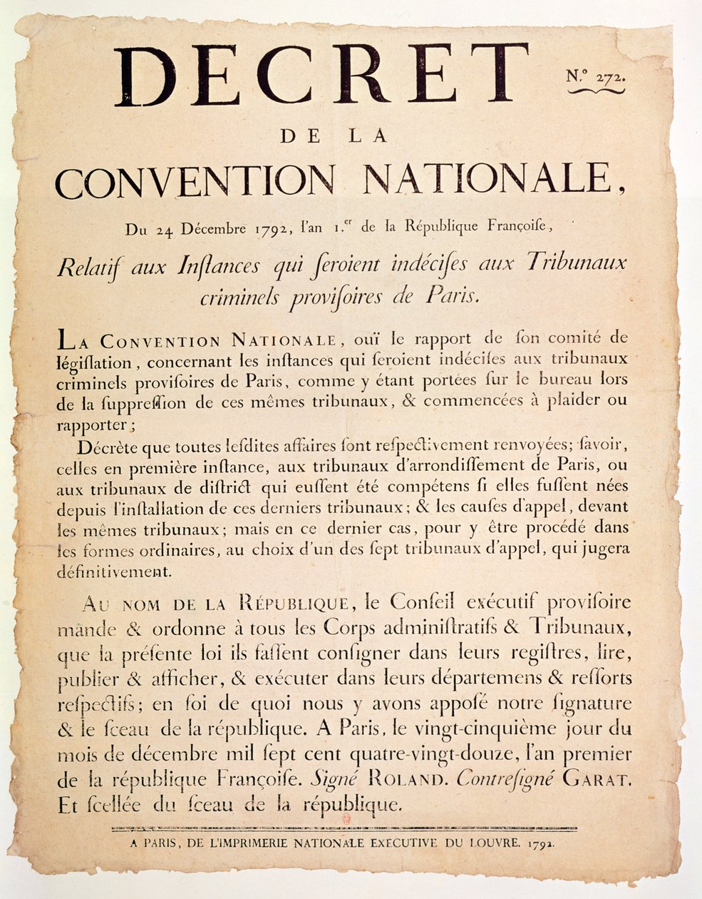 Decree of the National Convention, 24th December 1792 by French School