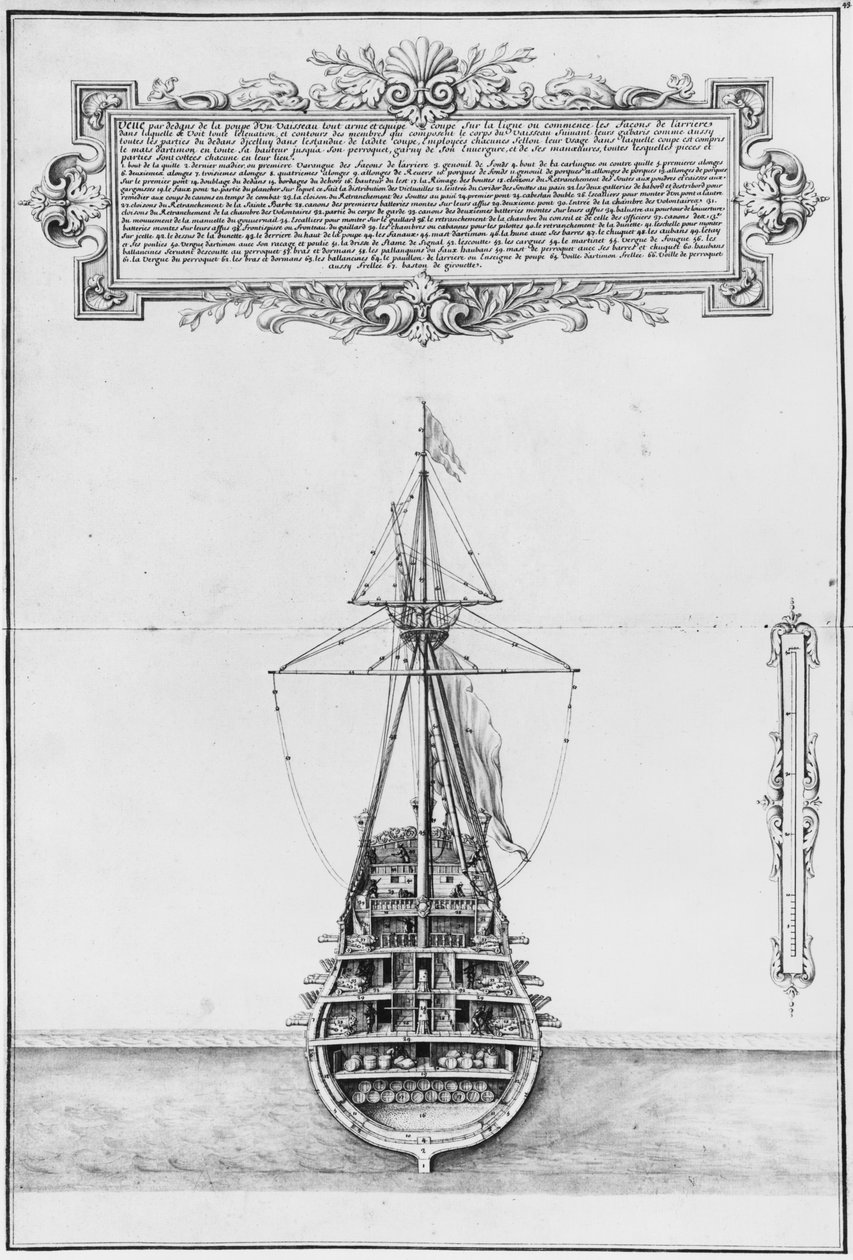 Inner stern of a fully armed and equipped vessel, illustration from the Atlas de Colbert, plate 43 by French School