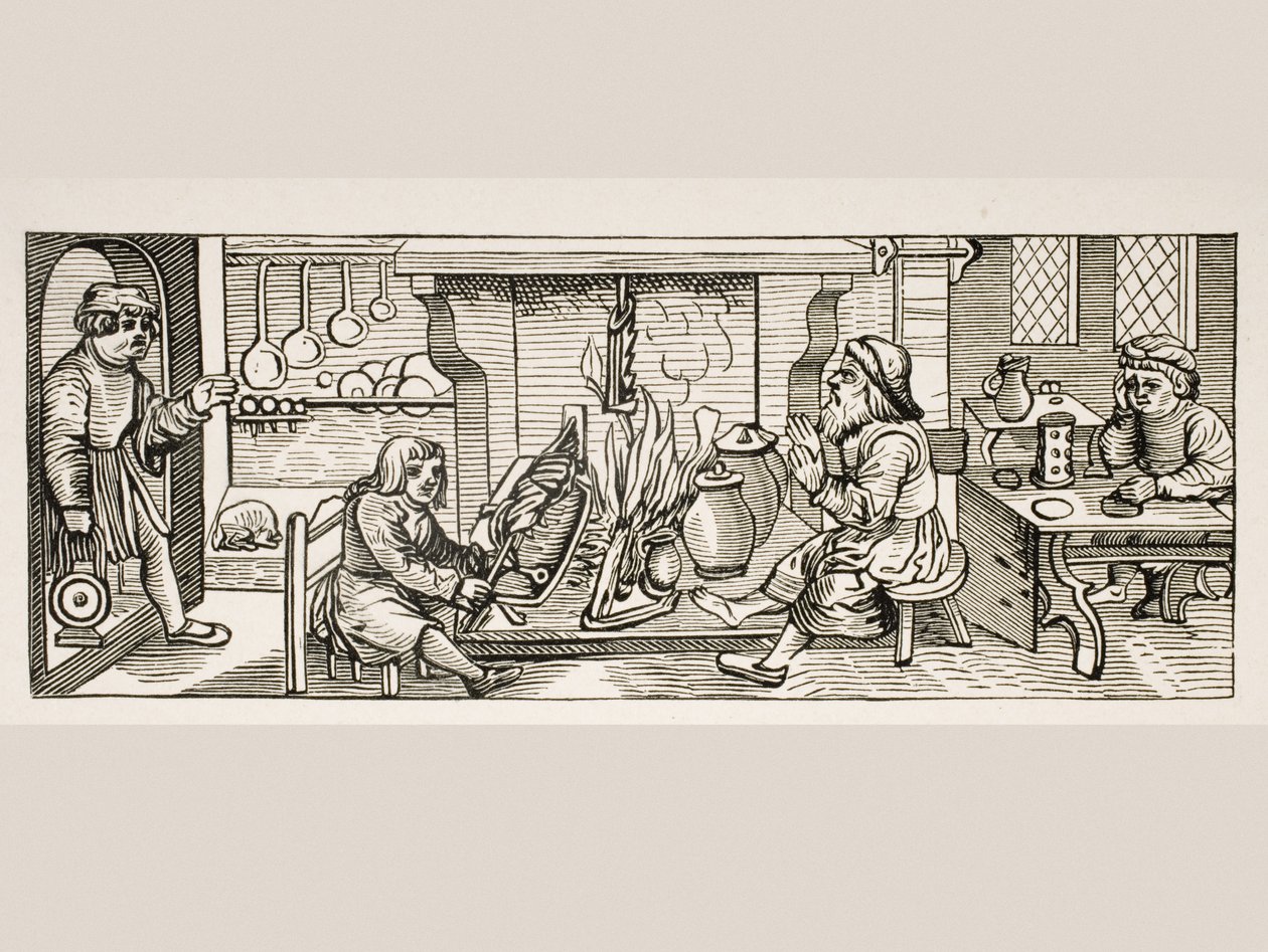 Interior of a Kitchen, After a Woodcut in Calendarium Romanum by Jean Staeffler, Printed in Tübingen, Germany, 1518, from Le Moyen Age et La Renaissance by Paul Lacroix, Published 1847 by French School