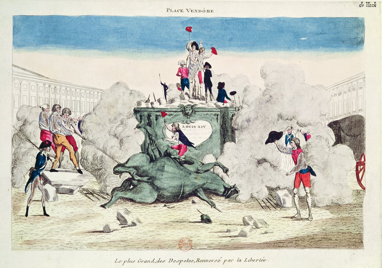 Liberty toppling the statue of the Greatest Despot in the Place Vendome on 11th August 1792, 1792 by French School