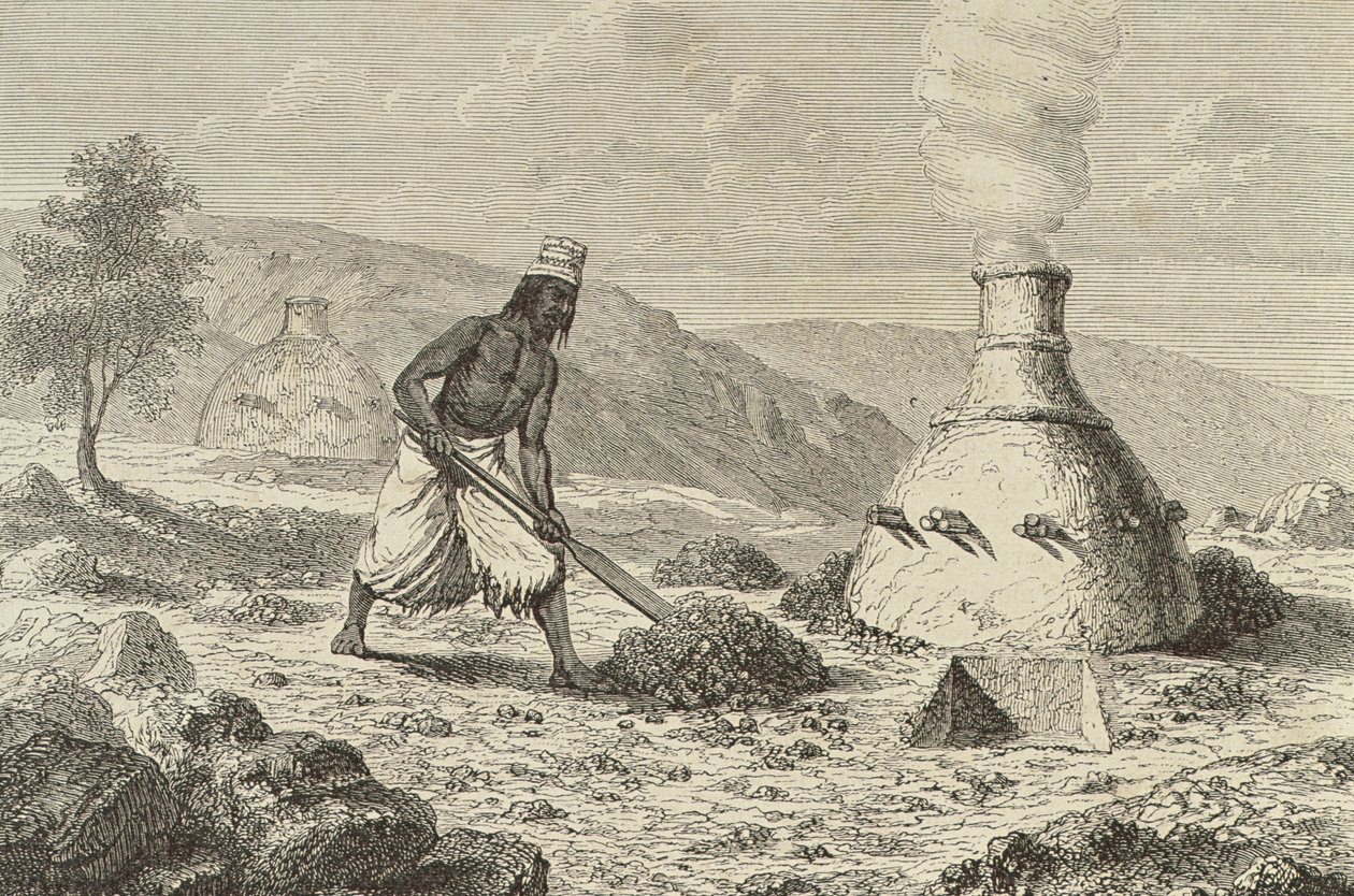 Native smelting iron ore in Fouta Djallon, Guinea, 1850s, from 