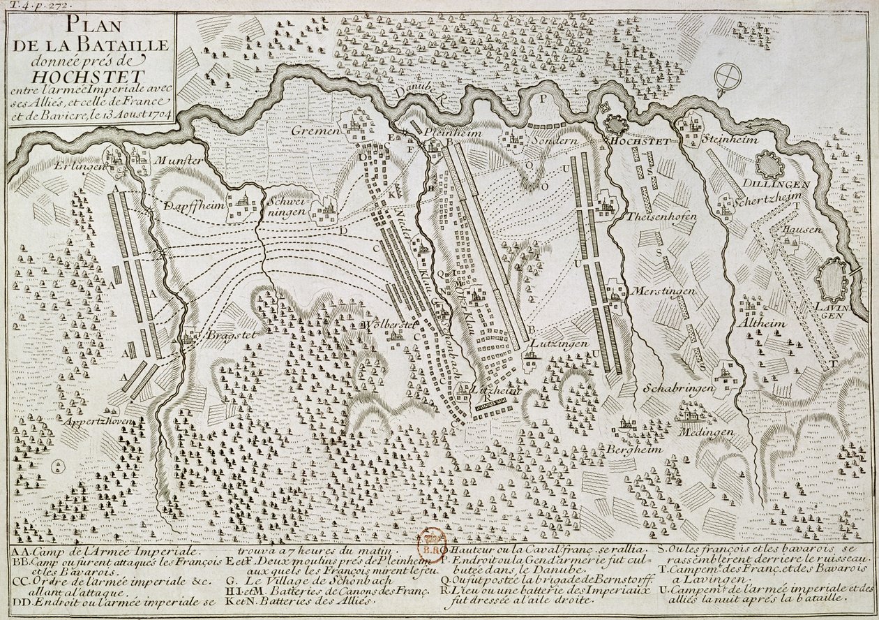 Plan of the Battle of Blenheim between the Imperial Army and the Franco-Bavarian Army, 13th August 1704 by French School