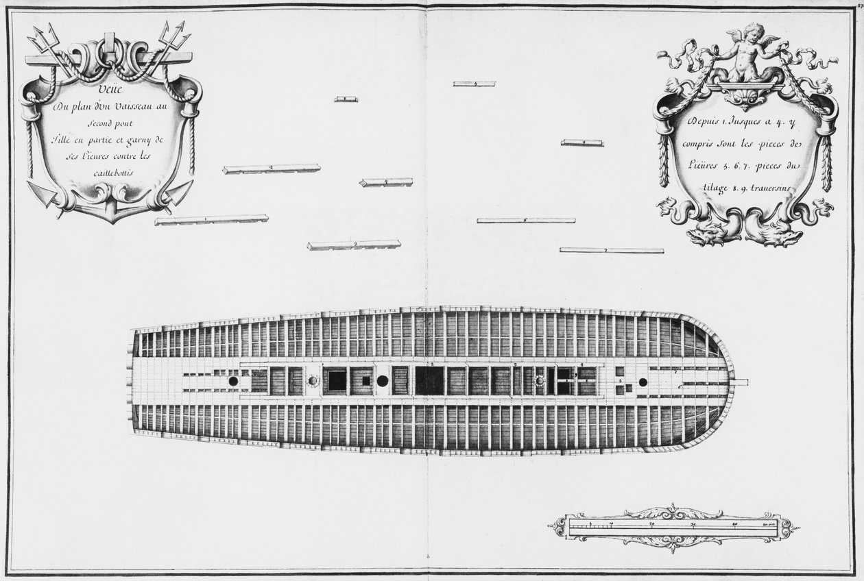 Plan of the second deck of a vessel, illustration from the 