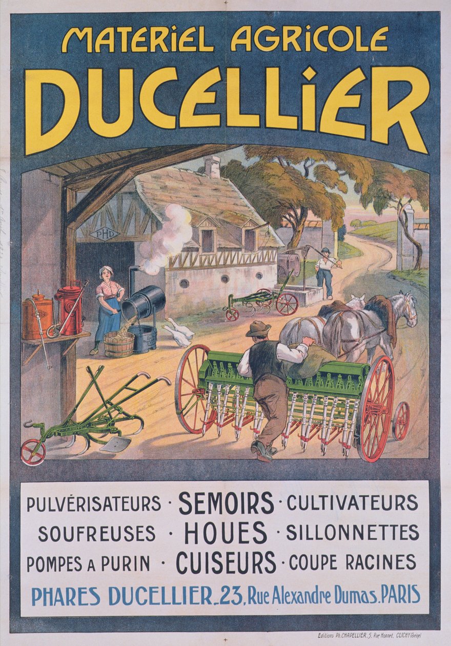 Poster advertising Ducellier farming equipment, 1920 by French School