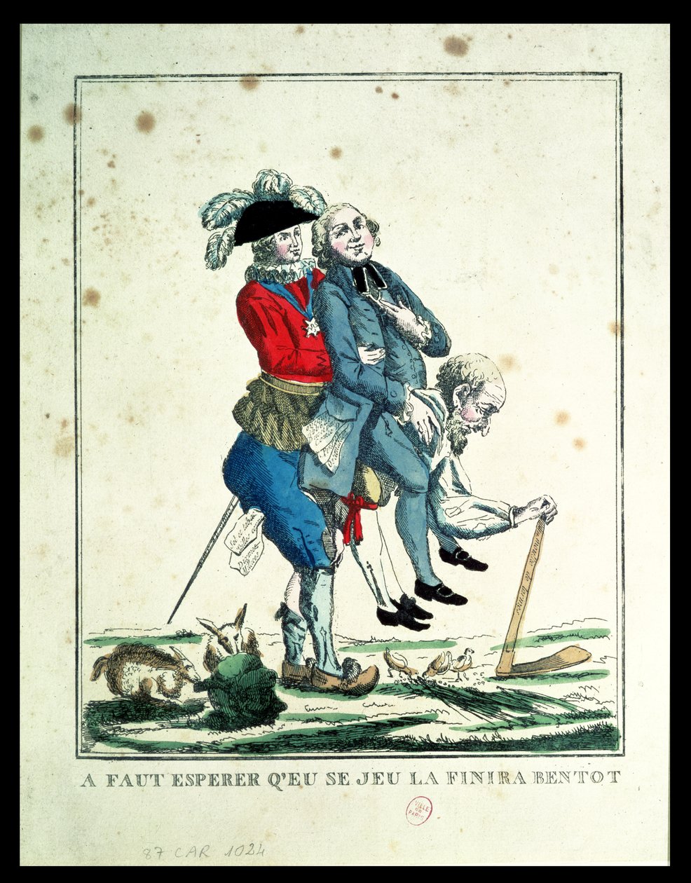 The Game Must End Soon, a Peasant Carrying a Clergyman and a Nobleman, 1789 by French School