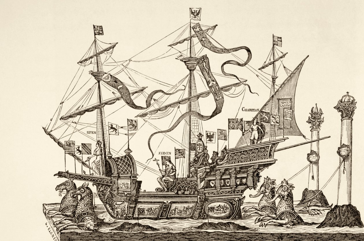 Triumphal vessel drawn on a cart in Brussels in 1558, from 