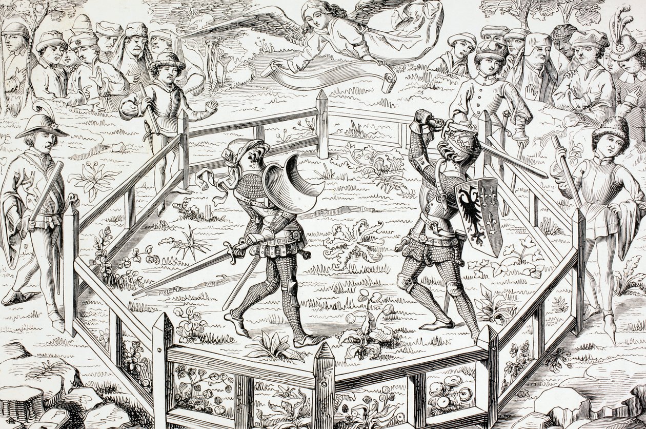 Two knights fight a duel, from 