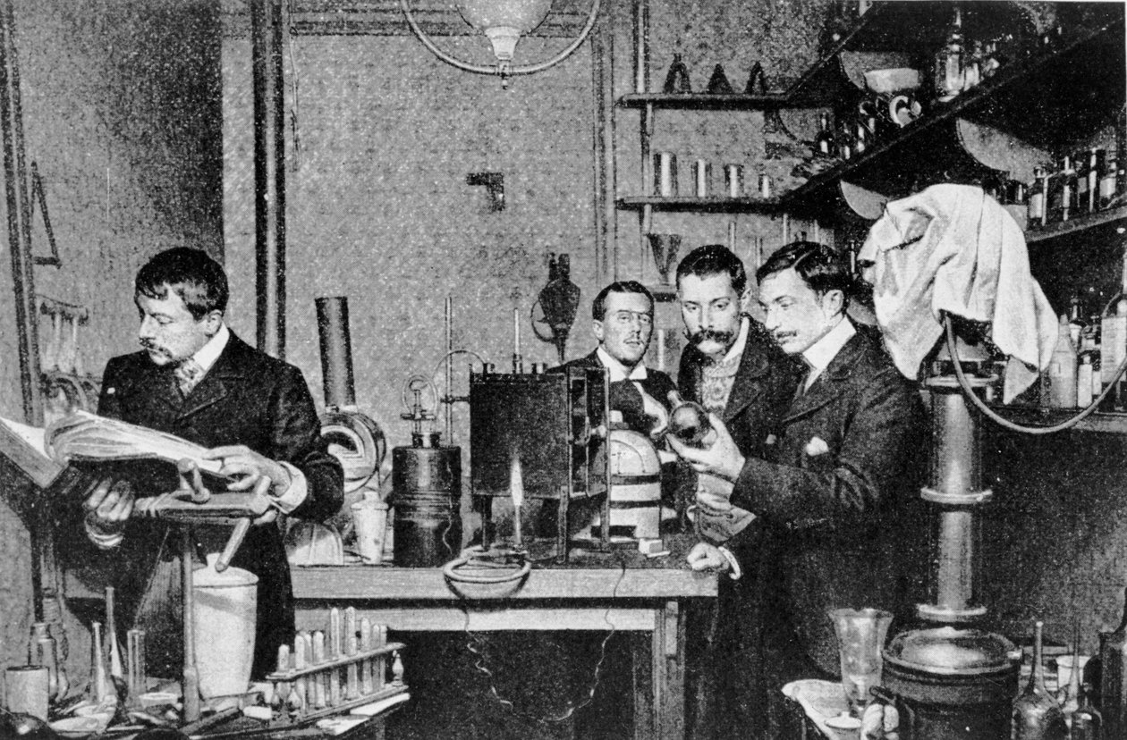 Directors of the Society of Alchemy and Astrology of France in their laboratory, 1903 by French Photographer