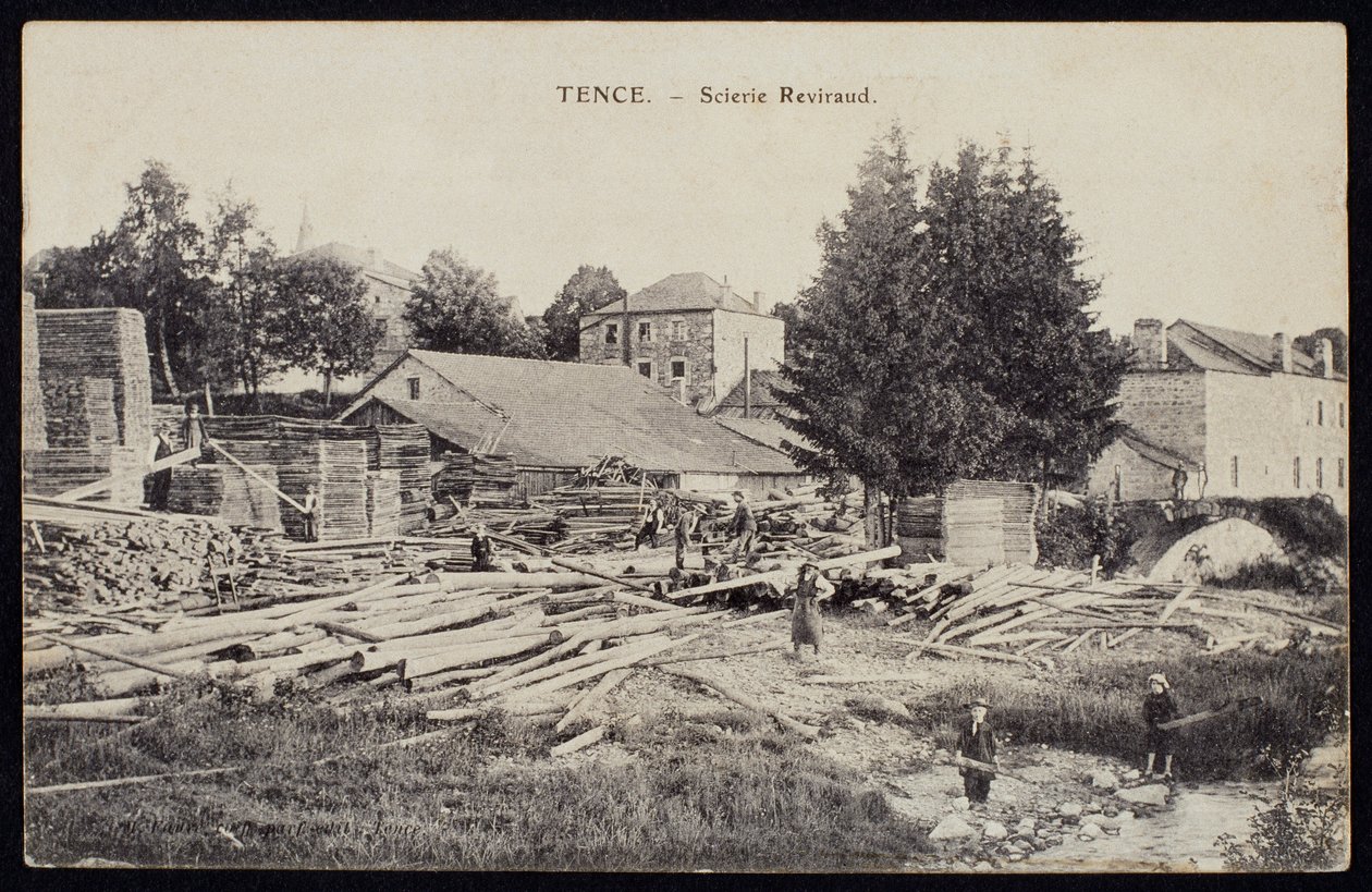 Sawmill Reviraud in Tence, Haute-Loire, c.1900 by French Photographer