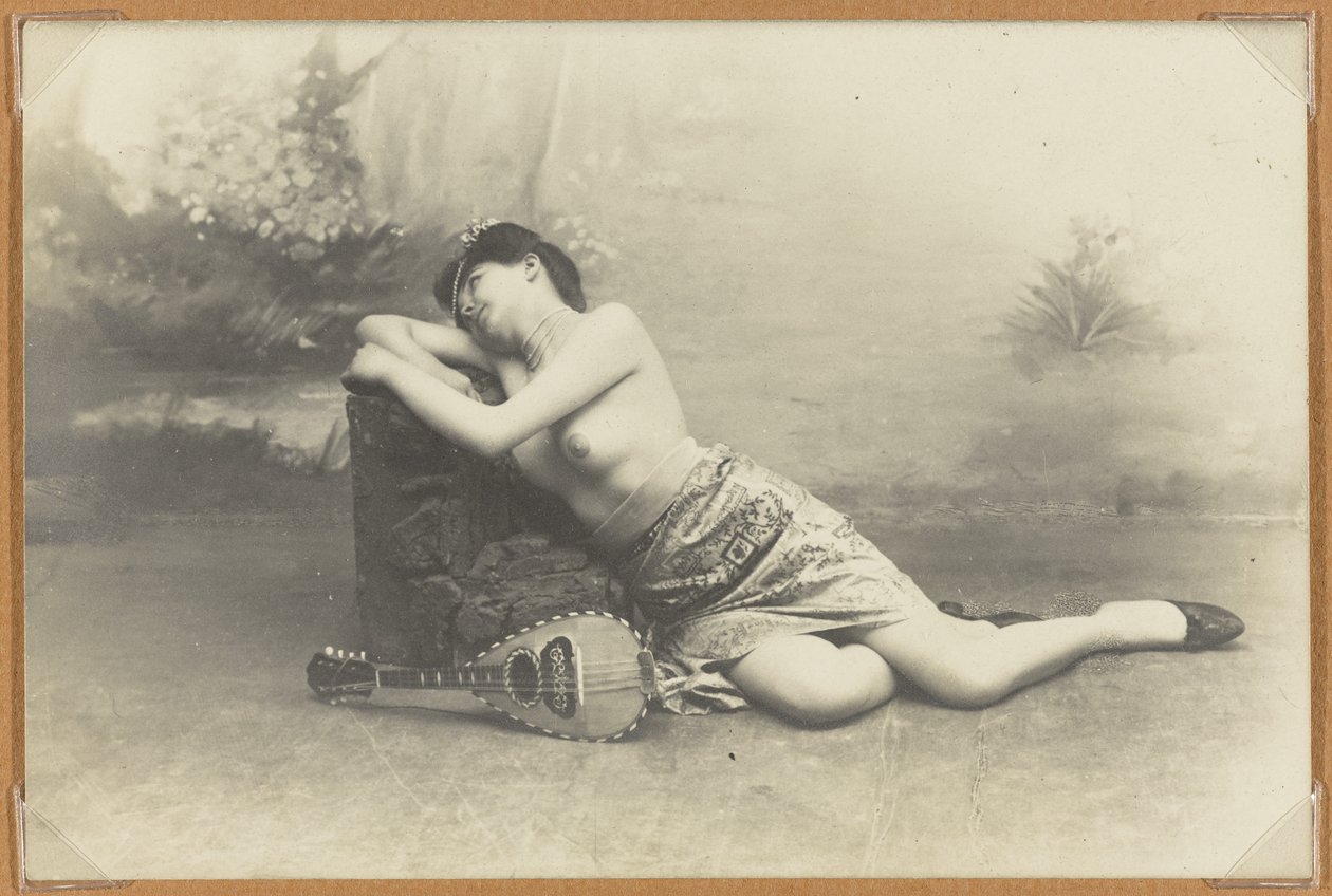 Reclining Woman with Mandolin, c.1895 by French Photographer