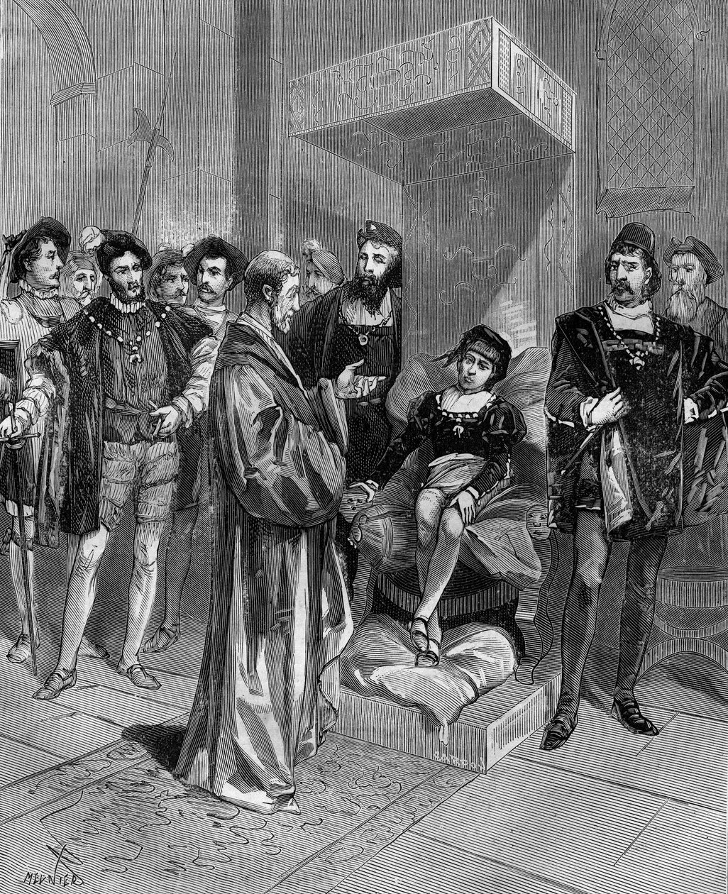 Gerolamo Cardano (Jerome Cardan), Italian doctor, mathematician and philosopher (1501-1576), presenting the horoscope of King Edward VI of England. in 