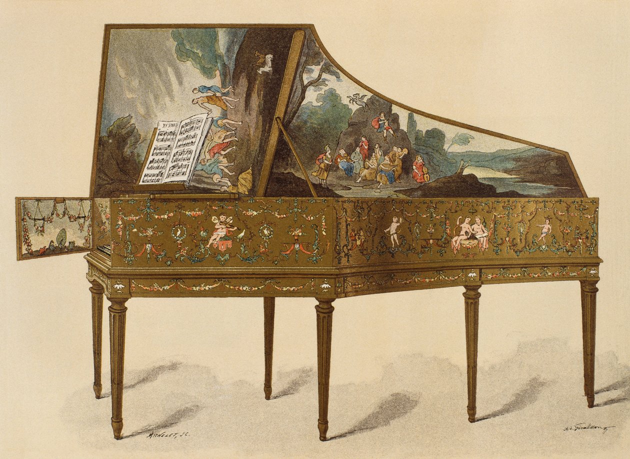 18th Century Harpsichord Decorated with Grotesque (from Dictionnaire de Lameublement et de la Decoration by Henry Havard, Volume 1) by French School