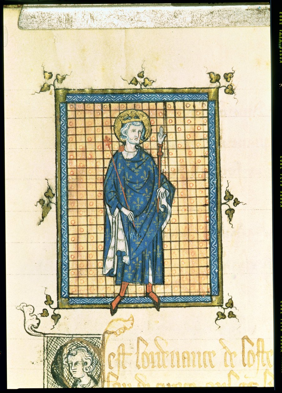 King Saint Louis Carrying the Sceptre and the Hand of Justice, from Registre des Ordonnances de L