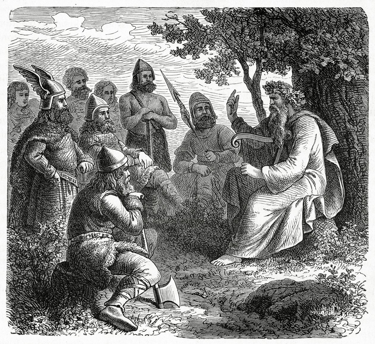 A Bard reciting to Northmen, c.1882 by French School