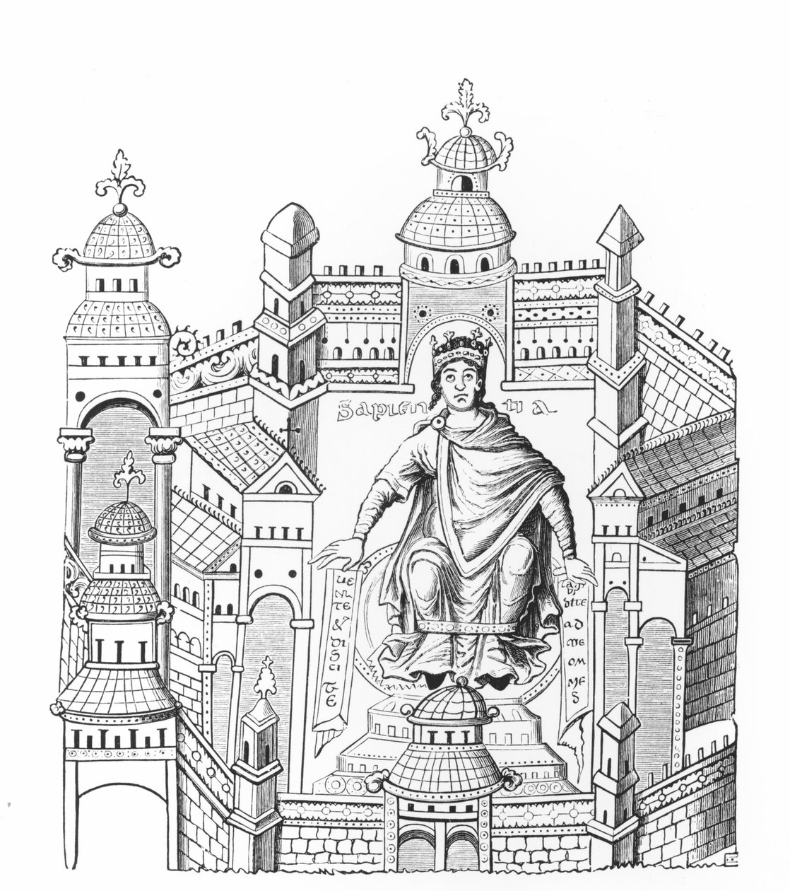 A Carlovingian King in His Palace, Personifying Wisdom Appealing to the Whole Human Race, after a Miniature in a Manuscript, Copied by Count Horace de Viel-Castel (1798-1864) by French School