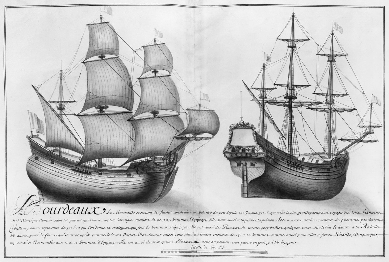 A Dutch Store Ship and a Pinasse, Bordeaux, illustration from 