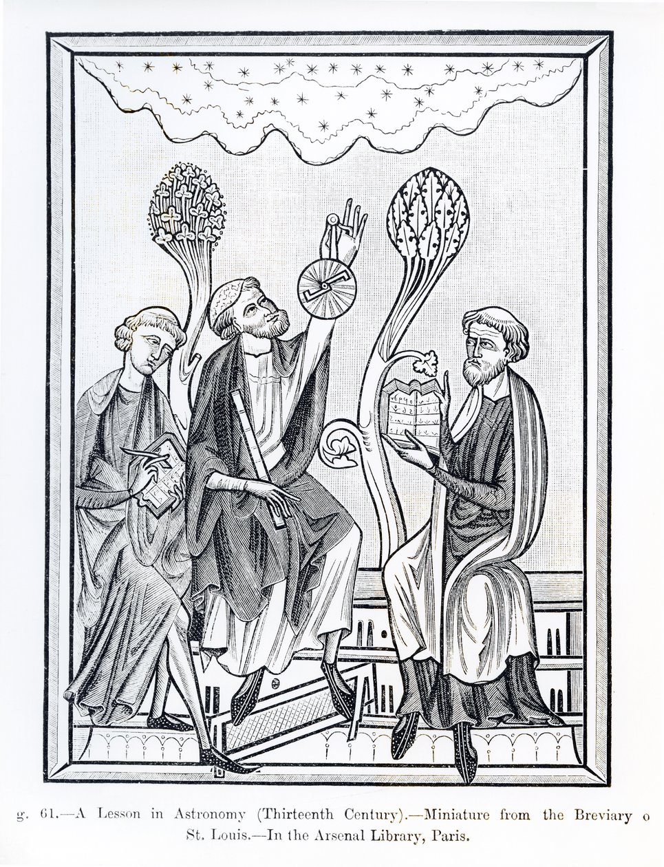 A Lesson in Astronomy, from the Breviary of St. Louis, illustration from Science and Literature in the Middle Ages and the Renaissance, written and engraved by Paul Lacroix, 1878 by French School