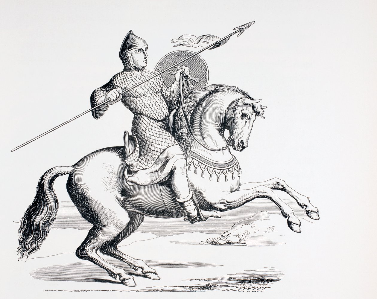 A Norman Knight dressed in Chain Mail and Helmet carrying Spear and Shield by French School
