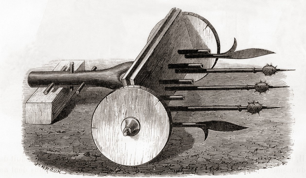 A Ribauldequin, Infernal Machine or Organ Gun, Armed with Small Cannon and Pikes, from Les Merveilles de la Science, Published c.1870 by French School
