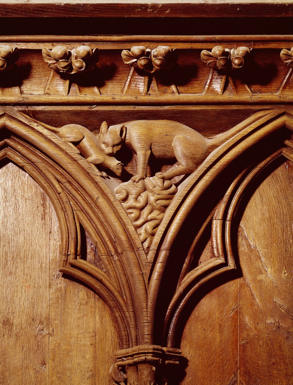 A cat and mouse, from a choir stall by French School