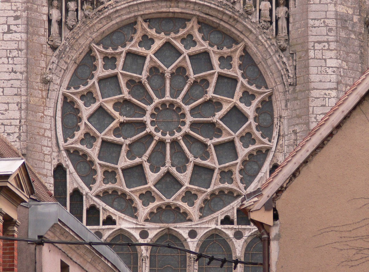 An Exterior View of the North Rose Window by French School