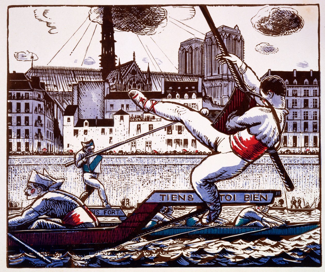 A jousting contest at a river festival on the Seine, Paris by French School