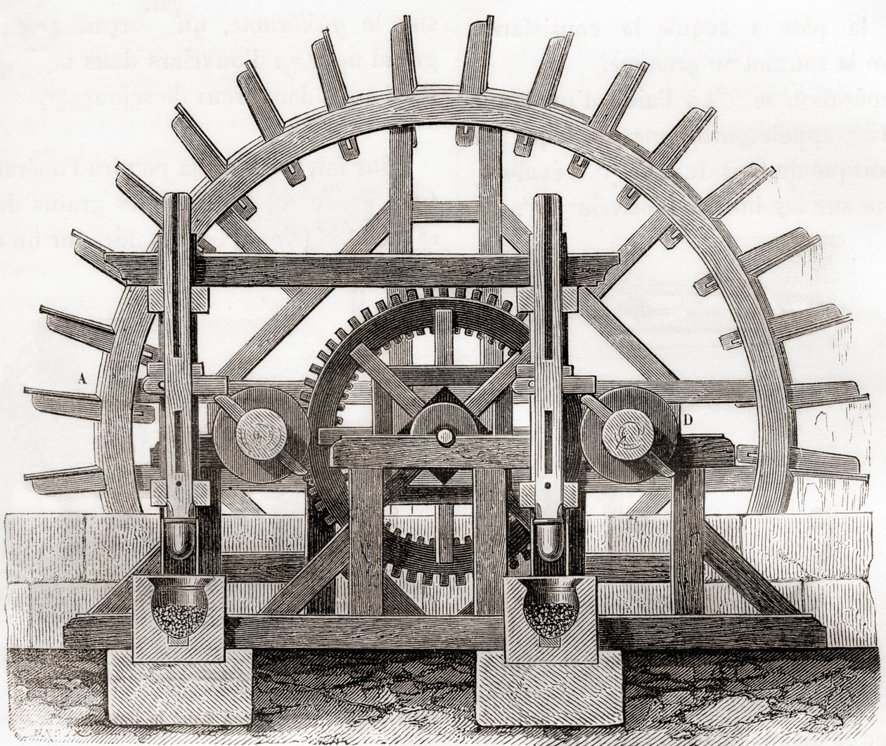 A Powder Mill and Its Water Wheel, After a 19th Century Drawing, from Les Merveilles de la Science, Published c.1870 by French School