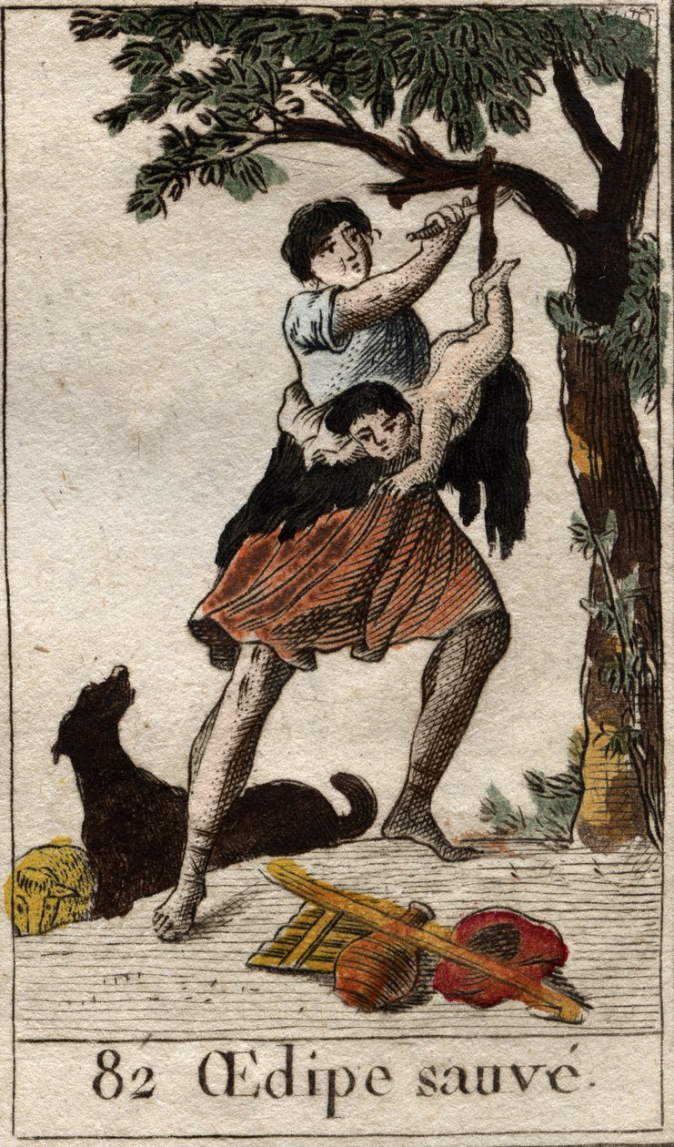 A shepherd saves Oedipus as a child, abandoned by his parents because of the oracle of the Pythia. From “Mythology of Youth” by Pierre Blanchard 1803 by French School