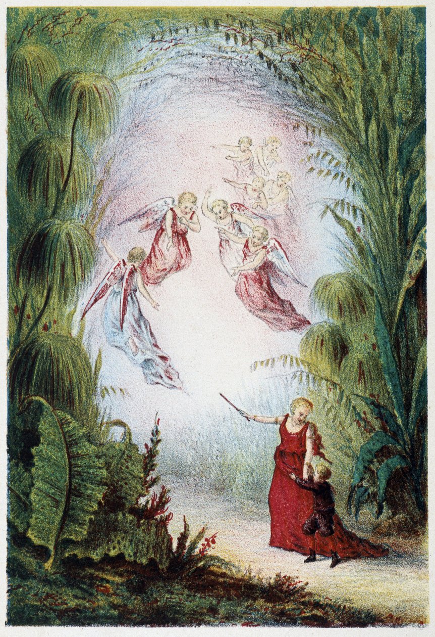 A Woman and Angels Showing Way to a Boy - in “Journey to the Bottom of the Sea” by H. de la Blanchère. Paris, ed. Jouvet et Cie, sd. 1880 by French School