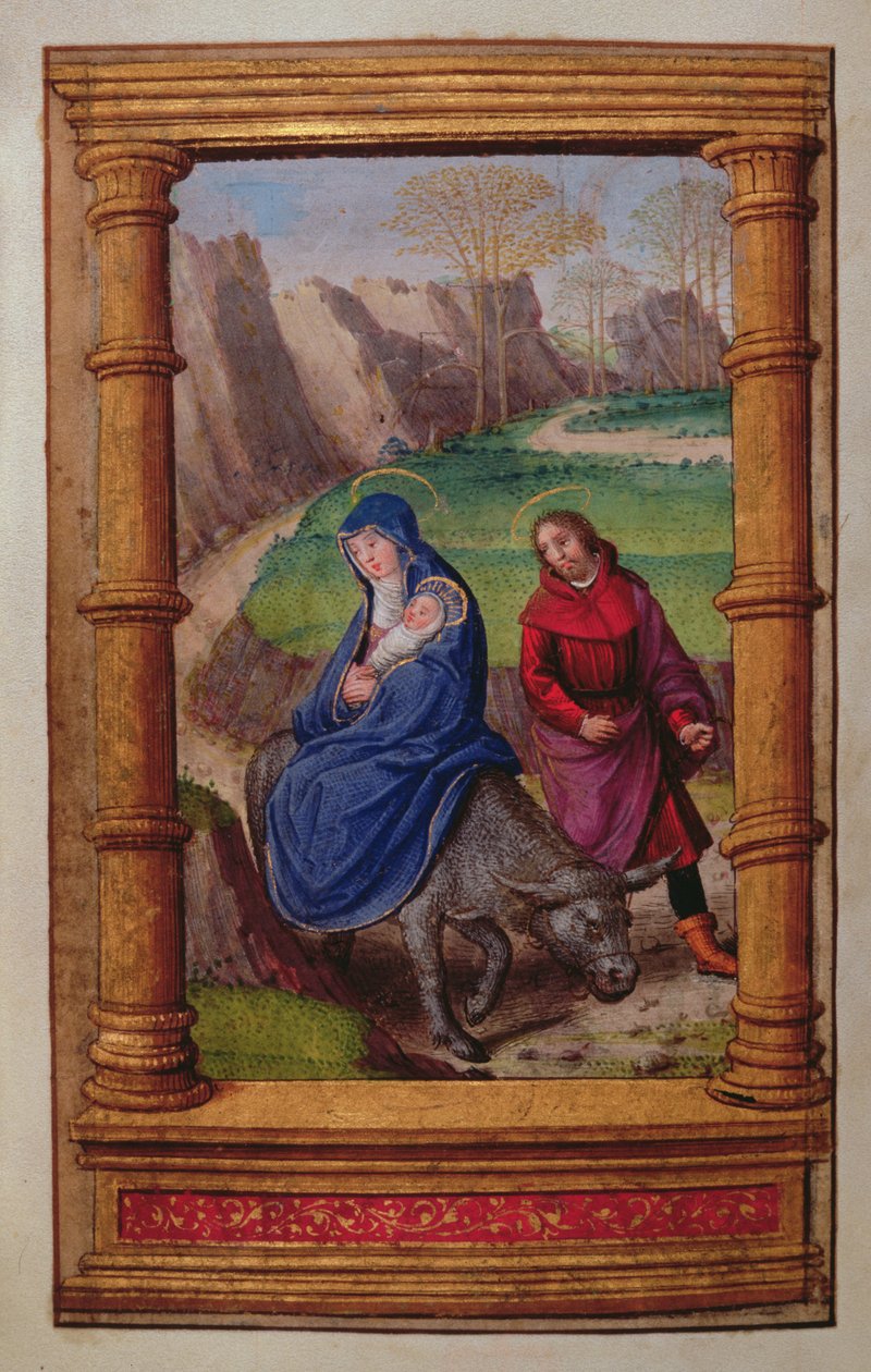 Flight into Egypt (from a Book of Hours, Paris) by French School