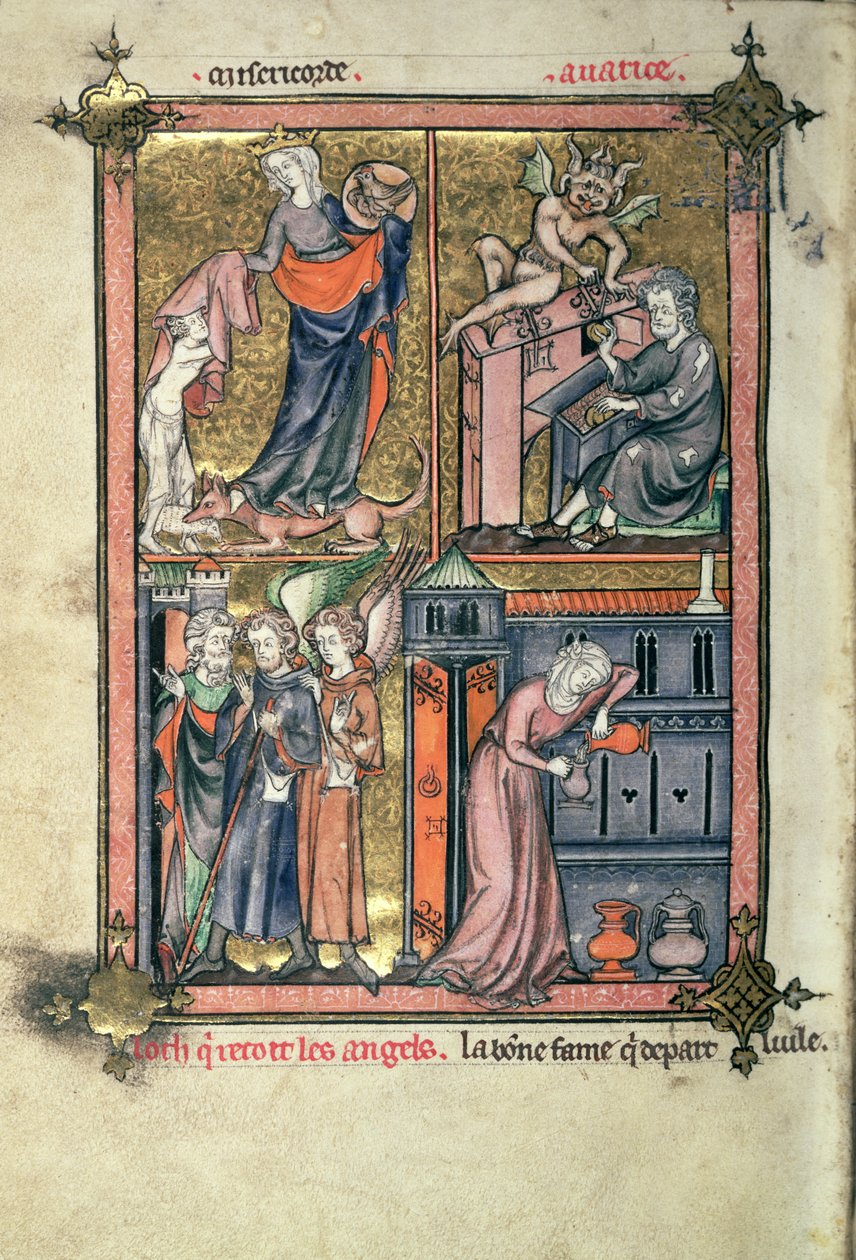 Mercy and Avarice, Lot and the Angels; the Widow and her oil, from 