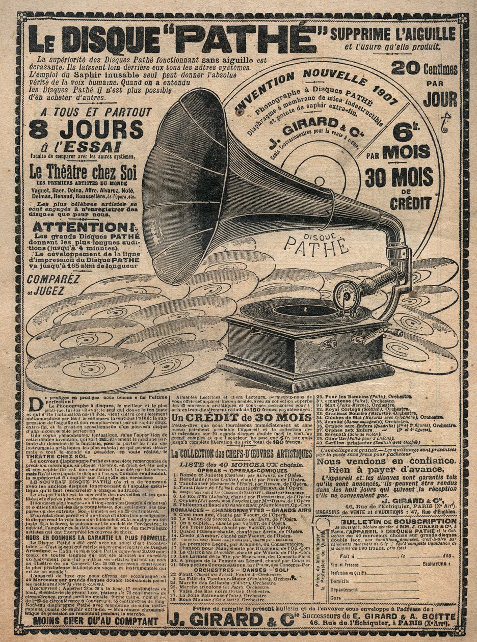 Advertising for phonographs Pathe 1907 by French School